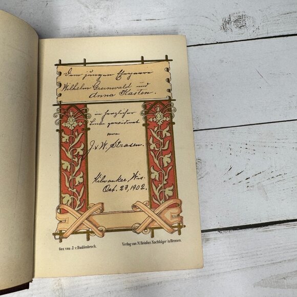 Ein Hochzeitsstrauß G. Chr. Dieffenbach 1891 Antique German Gift Book Gilt Angel - Picture 10 of 11